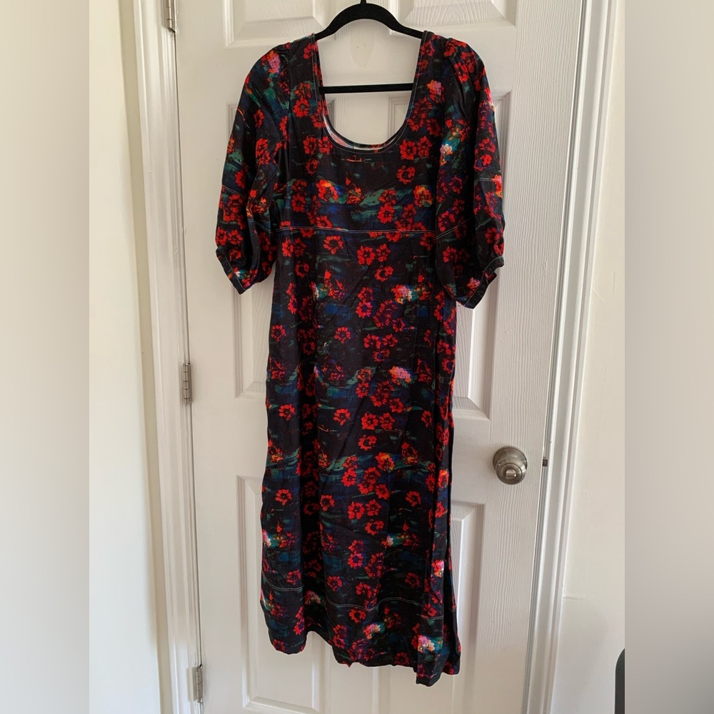 Rachel Comey Black and Red Floral Midi Dress